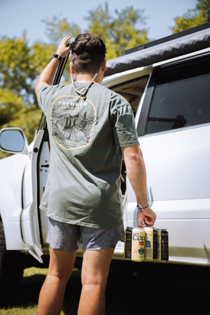 outdoor graphic tee on an overlanding road trip