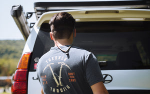 sustainable graphic tee on an overlanding trip
